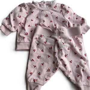 🍒 Baby Cherry French Terry Sweatshirt & Sweatpants 0-3M Springtime Outfit